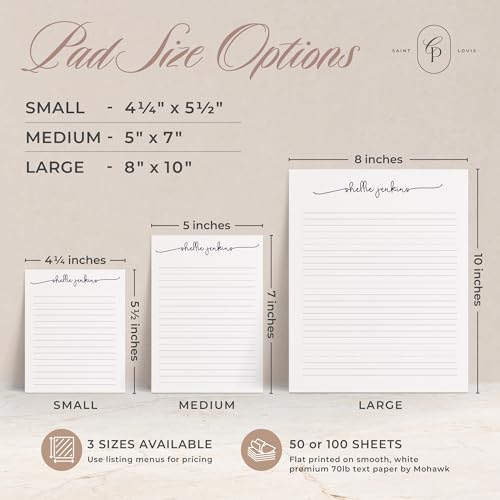 Image of Personalized Stationery Set, A2 Flat Custom Note Cards with Envelopes & Stationary Notepads for Women & Men, Script Font Custom Stationery for Notes, To Do Lists and Gift - Swash Pad & Flat Set