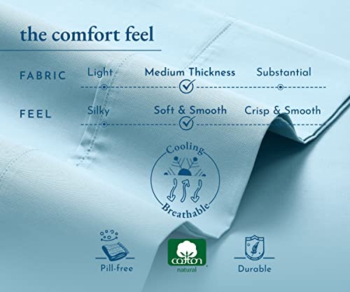 Cotton Queen Fitted Sheet Soft, 100% Cotton, 400 Sateen, No Pop-Off Elastic, Deep Pocket, Durable Cooling Bedding, Fitted Sheet With Head & Foot Tags (Queen, Sky Blue) #TOP4