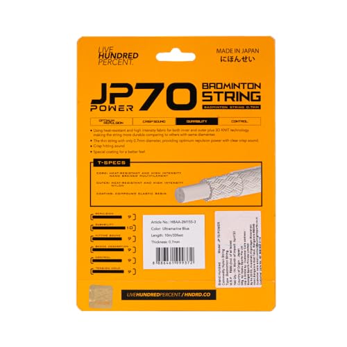 Image of Hundred JP 70 Power Badminton String | 0.70 mm High Repulsion & Power | Superior Durability & Tension Hold | Crisp Hitting Sound | Pro-Level Performance