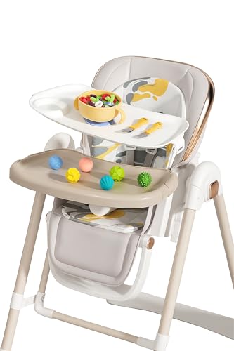 Image of Luxe Foldable High Chair for 6 Months to 5 Years | Adjustable Feeding Chair with Double Tray, Reclining Seat, 5-Point Harness & Swing Mode (White)