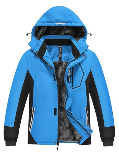 MoFiz Boy's Waterproof Sking Snow Jacket Hooded Fleece Lined Winter Coats Windproof Outdoor Softshell Jacket Kids 14-16 Years Black L - Image 7