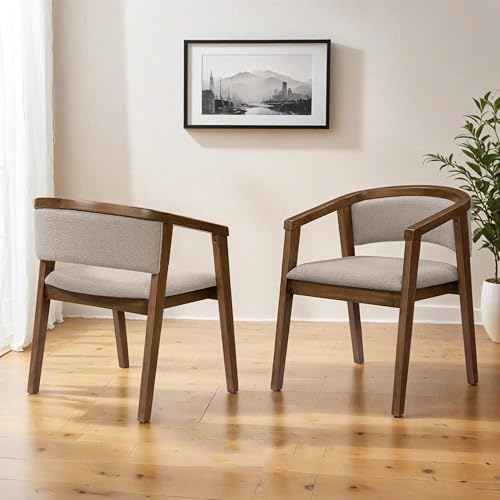 Christopher Knight Home Yunara Comfy Boucle Upholstered Dining Chairs Set of 2, Wooden Kitchen Chair with Curved Open Backrest, Mid Century Modern Living Room Chairs Set of 2, Light Brown + Walnut by Christopher Knight Home - Image 2