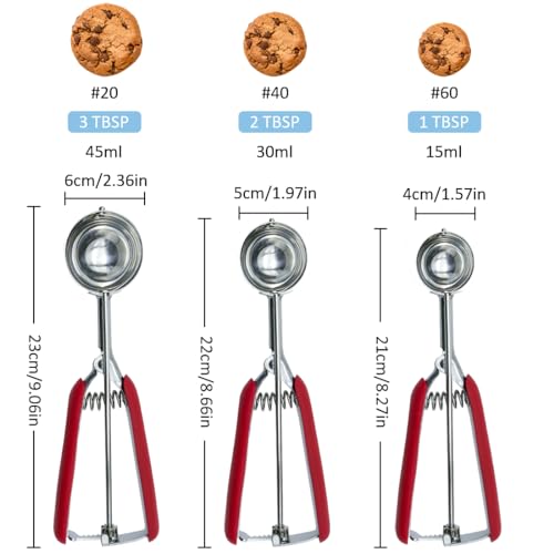 SPEENSUN Ice Cream Scoop of Rubber Easy Trigger Set of 3 PCS(4/5/6cm),Melon Baller Scoop,Stainless Steel Cookie Scoop,Durable and Effortless for Ice Cream,Melon Baller,Mash Potato and Baking - Image 4