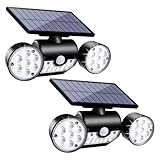 Fatpoom Solar Lights Outdoor 30 LED Solar Security Light with Motion Sensor Dual Head Spotlights IP65 Waterproof 360° Adjustable LED Solar Motion Lights for Front Door Garage Patio Deck (2 Pack)