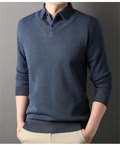 Men's Vintage Fleece Sweaters Fashion V-Neck Casual Thick Slim Fit Knitting Pullover Top3