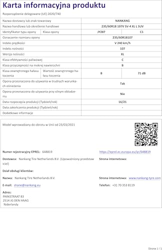 Nankang 235/60 R18 107V SV-4 Xl Winter/Invierno - 5