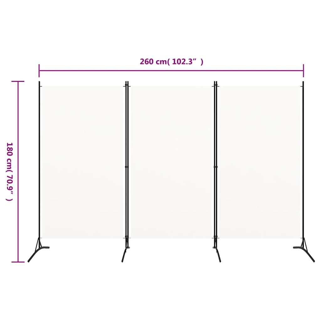 Cloison de séparation 3 Panneaux Blanc 260x180 cm Tissu, Paravent Multifonctionnel Séparateur de Pièces, Brise-Vue pour Bureau, Chambre, Salon