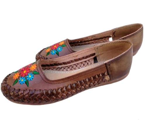 Calzado Daviana Huarache-Ballerina Artesanal Hecho en Mexico de Piel Creado a Mano, (Natural) (Multicolor) (Brown)- US Footwear Size System, Adult, Women,Numeric, 5-10 (7, Ballerina, Cafe)