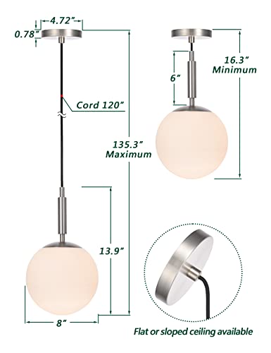Pendant Light Kitchen Island, Mini Globe Pendant Lighting Fixture, Adjustable Ceiling Hanging Light Over Sink Dining Table Bedroom Bathroom Brushed Nickel #TOP2