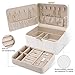 KAMIER Travel Jewelry Box, 2 Layers PU Leather Portable Jewelry Organizer, Large Capacity, Double Lock and Large Mirror, Hidden Necklace Hooks, Removable Dividers, Gift Box Packaging, White