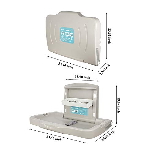 Modundry Fold-Down Baby Changing Diaper Station - Horizontal Wall Mounted, Sturdy & Durable With Safety Straps For Commercial Bathrooms(1 White Granite) #TOP4