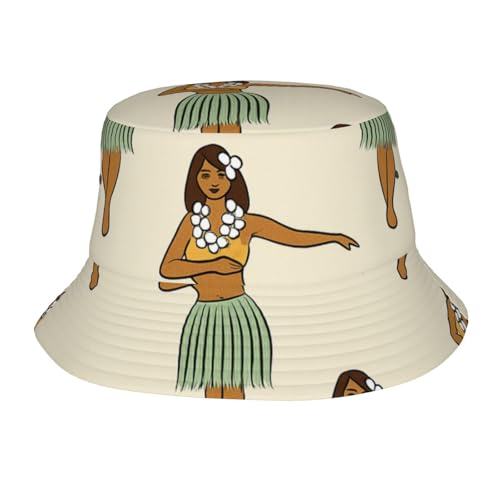 ZEYARUIBO Pretty Hawaiian Hula Girl Adult Sunshade Fisherman Hat Fashion Print Bucket Hat Outdoor Beach Caps