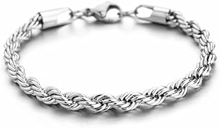M.A.S Fine Rope Bracelet 3 mm 925 Silver, Fine Bangle Chain 6.3 to 9 Inches (16 cm) Gold Plated Braided Mesh Wrap Italian Design Gift Jewellery Party Birthday for Men Women)