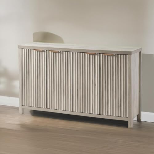 OAKHAM HOME Fluted Sideboard Buffet Cabinet with Storage, 56" Large Buffet Modern Credenza with Adjustable Shelves, Farmhouse Media Console Storage Cabinets for Living Room Entryway, Gray - Thumbnail 5