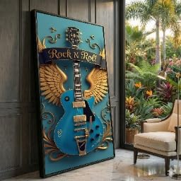 Motif ailes dorées sur toile de guitare rétro pour décoration murale
