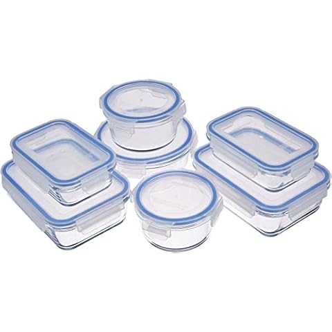Amazon Basics - Juego de 14 recipientes de cristal con tapas herméticas sin BPA Cover