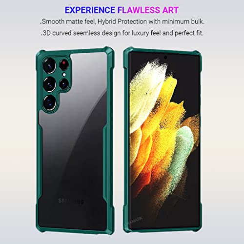 Image of LIRAMARK Transparent Clear Shock Proof Back Cover Case Designed for Samsung Galaxy S22 Ultra (Green)