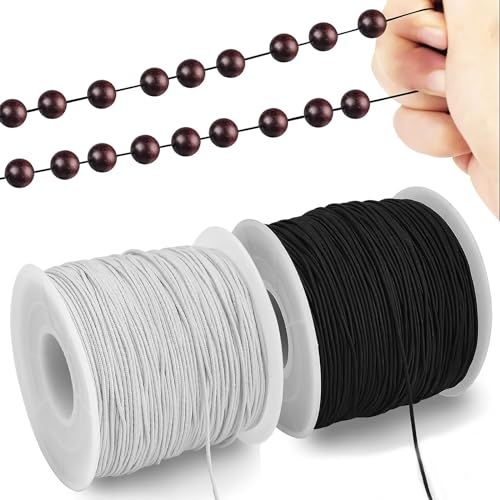 MingZhuInC - Elastic String for Bracelets, 2 Rolls 0.8MM Elastic Cord, Stretchy Elastic String for Jewelry Making, Bracelet, Necklace, Beading, Crafts, Sewing (200M, White & Black)