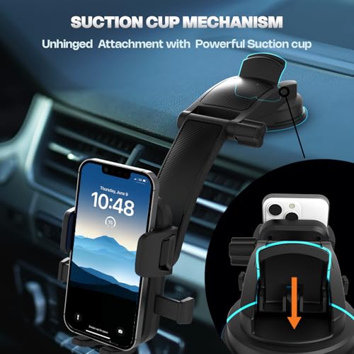Image of Amkette iGrip Drive Dash Car Mobile Holder for Dashboard, Mobiles Holder for car Dashboard with 360 Rotation, One -Touch Lock & Release Adjustable Mount with Strong Suction Cu (Black)