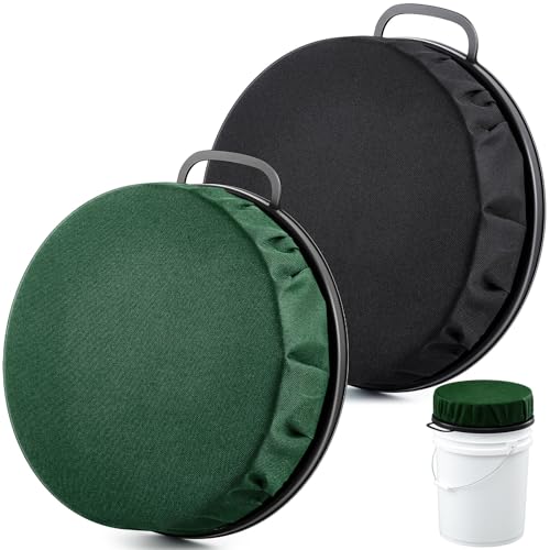 Reallnaive 2 Pcs Thickened 5 Gallon Bucket Seat Lid 360 Degree Swivel Bucket Lid with Padded Top 3.94 Inch Thick Spin Ice Fishing Seat Cushion for Hunting Fishing Gardening Camping, Black Green