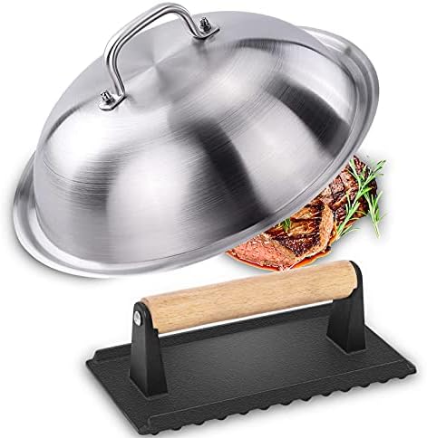 Flat Top Griddle Accessories Kit, 12 Inch Round Basting Cover with 7 Inch Burger Press, BBQ Accessories for Grill Cooking Indoor or Outdoor, for Blackstone and Camp Chef Griddle