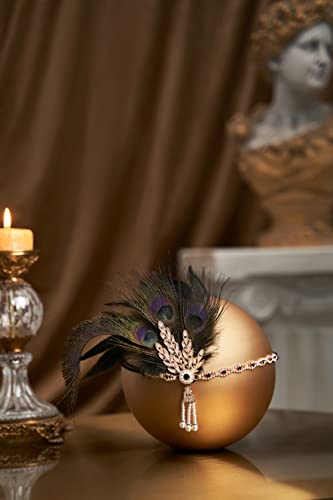 Babeyond 1920S Flapper Peacock Feather Headband Roaring 20S Pearl Showgirl Headpiece 1920S Great Gatsby Costume Hair Accessories (Peacock Black) #TOP1
