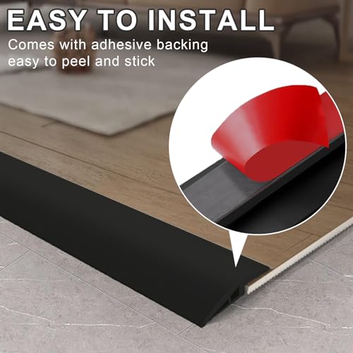 MeYuxg Übergangsprofil Selbstklebend 1M x 5CM, PVC Übergangsleiste Boden, Schwellenrampe Übergangsschiene Selbstklebend, Boden&Teppich Laminat Übergangsleiste für Parkettböden, Schwellen (Schwarz)