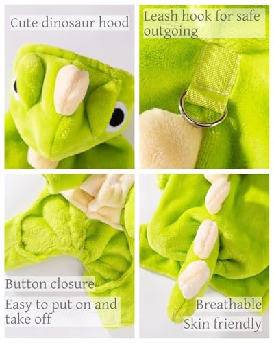 HEY POINT Flannel Cat Costume Warm Dog Hoodie Cute Dinosaur Kitten Clothing Winter Puppy Clothes Soft Pet Hoodie Pet Clothes for Small Cats Dogs Rabbits (Green, S)