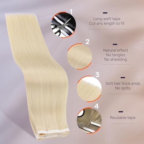 Image of Full Shine Tape in Weft Hair Extensions Human Hair, Ash Blonde 22 Inch | 50g 1 Piece, Invisible Seamless Skin Weft Hair Extensions, Long Genius Weft Remy Straight Texture Natural Look Add Length