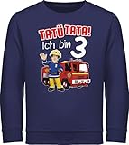 Sweatshirt Kinder Pullover für Jungen Mädchen - Feuerwehrmann Sam Mädchen - Tatü Tata! Ich bin 3 Geburtstag - 104 (3/4 Jahre) - Navy Blau - auto pulli junge feuerwehr feuwermansam three - JH030K