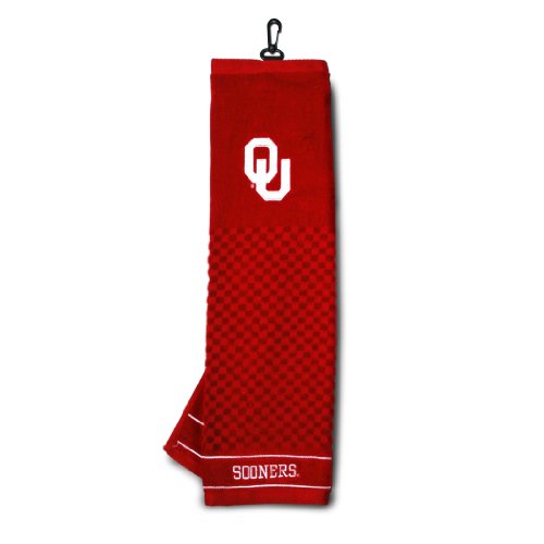 Image of Team Golf NCAA Oklahoma Sooners Embroidered Golf Towel Embroidered Golf Towel, Checkered Scrubber Design, Embroidered Logo