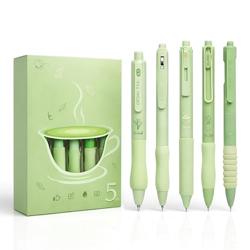 Image of Toyshine 0.5mm Set of 5 Soft Grip Smooth Writing Gel Pen for School Office & College | Kawaii Cute Stationery Pens for Notes Journaling & Daily Writing Best For Birthday Return Gift - Green