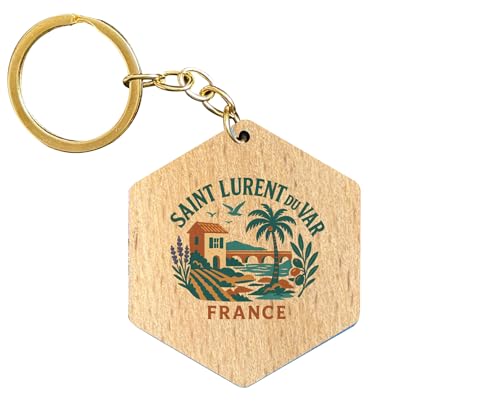 R and R Imports Saint Laurent Du VAR France Keepsake Wooden Hexagon Keychain product image