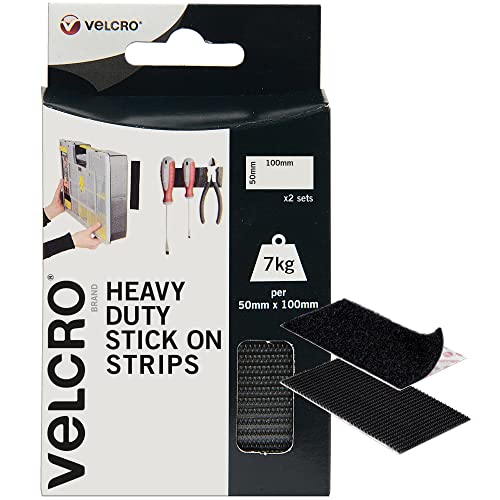 Velcro Marque Bandes Adhésives De Puissance Industrielle Double Face Avec Fixation Auto-Agrippante À Crochets Et Boucles, Le Bureau, Dans Le Garage, Noir 50 Mm X 100 Mm, Lot De 2