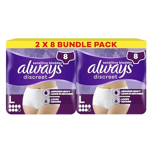 Always Discreet Incontinence Pants Women Plus, L, 2x8 Pants, Locks Leaks & Odors, Comfortable & Barely Noticeable
