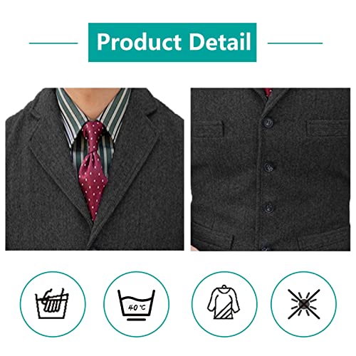 Mens Slim Fit Herringbone Tweed Suits Vest, Lapel V Neck Casual Formal Groomman Lightweight Waistcoat for Prom Banquet Work ( Color : Coffe , Size : 3X-Large )2