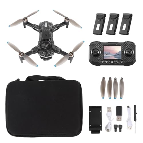 Pyhodi Dron de Quadcopter sin Escobillas, Cámara FPV Plegable con Evasión de Obstáculos, 2.4 G de WiFi, Control Remoto, Pantalla de Color de Luz LED, Flota Inteligente, Mosca (3 baterías)