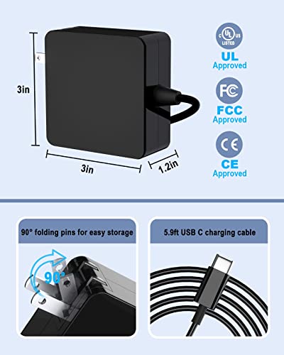 65W Usb C Power Adapter, Type C Power Pd Wall Fast Charger Compatible With Mac Book Pro, Dell Latitude, Lenovo, Huawei Matebook, Hp Spectre, Acer Chromebook And Any Laptops Or Smart Phones #TOP4