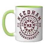 Needham MA | Massachusetts | Vintage City Apparels Ceramic Mug, Light Green/White, 11oz