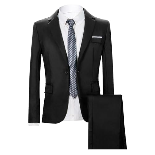 Men’s Casual 2 Piece Suits Slim Fit 1 Button Blazer Jacket and Pants Set Notch Lapel Solid Business Jackets Suit