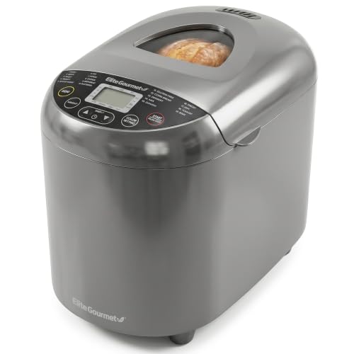 Image of Elite Gourmet EBM8103CG CERALAST Programmable Ceramic Bread Bread and Kneading Sheet 19 Menu Functions Gluten Free, White, Wheat, Rye, French and More, 2 Pounds, Grey