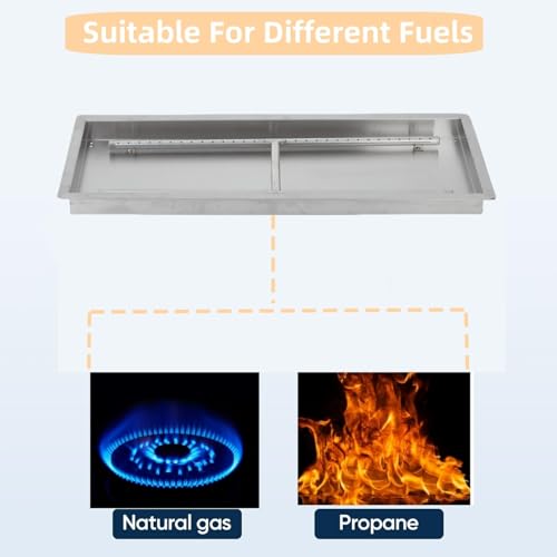 30x10 in Drop in Fire Pit Burner Kit, Stainless Steel Fire Pit Kit with Burner, Hose Kit, Insert Rectangular Fire Pit Burner Pan for Natural Gas, Propane, Outdoor Fire Pit Pan Kit