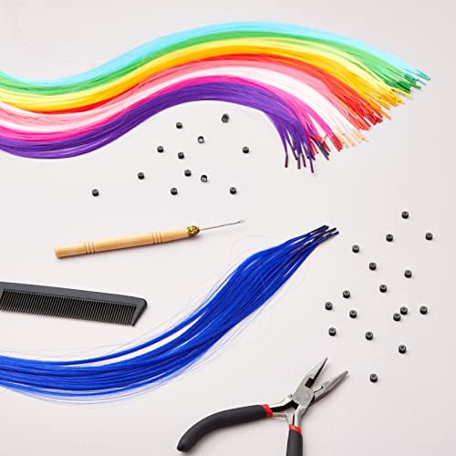 Glamlily Colored Hair Extensions For Kids, Hair Extension Beads, 100-Pcs Synthetic Strands In 10 Rainbow Colors, Includes Tools And Microbeads For Daily Use, Costumes, Formal Events (20 In) #TOP2