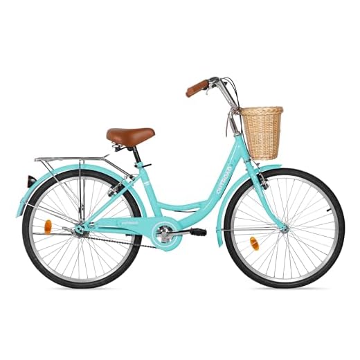 Max4out Beach Cruiser Bike for Adult, Womens Bicycle with Rattan Front Basket, 26 Inch Comfort Bikes with Adjustable Seat and Dual V-Brake (24 Green)