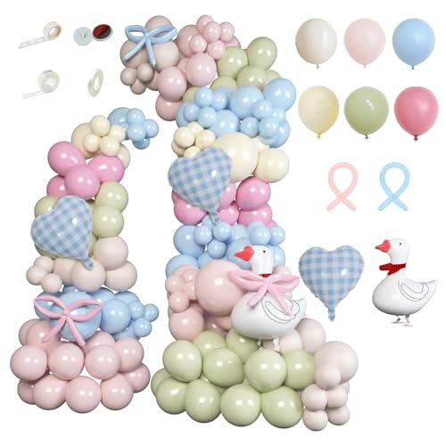 MYDECORBL Duck Balloons Set,146pcs Balloons Combination with One Silly Goose and Checked Heart Foil Balloons for Business Wall Celebration Birthday Home Wedding Party Supplies