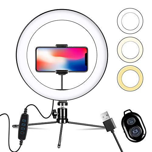 LED-Leuchtring, dimmbar, mit Stativ und Handy-Halterung, 16cm, Mini-Kamera-Beleuchtung für Live-Streaming/Make-up/YouTube-Video/Fotografie,