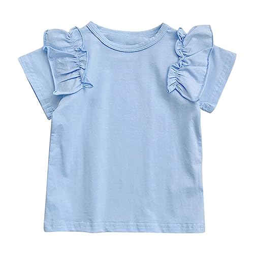 Ruffle Short Sleeve Solid Tops for Toddler Girls 1 to 7 Years Basic Plain School Clothes Kids (Sky Blue, 12-18 Months)