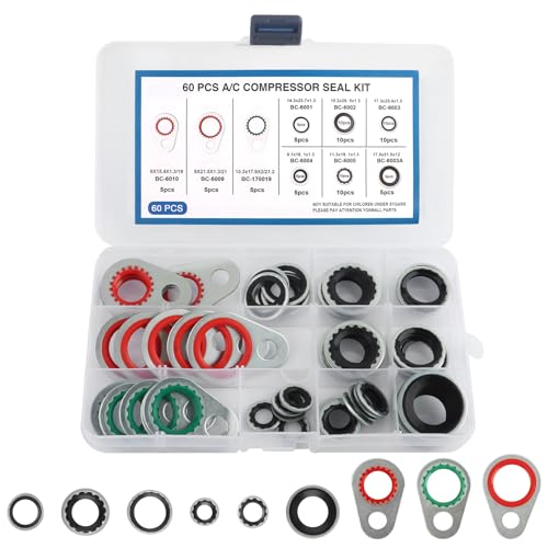 60PCS AC O Ring Kit Automotive,Multi-Size O Ring Assortment Kit for Air Conditioning System Parts Sealing,Universal AC O-Ring Kits Car Accessories Fits Most Vehicles