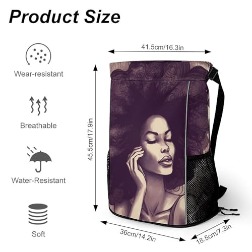 Drawstring Gym Backpack with Shoe Compartment And Wet Pocket, 28L Lightweight Waterproof African Hair Black Women Sports Backpack for Workout Swim Beach Travel String Bag for Men Women2