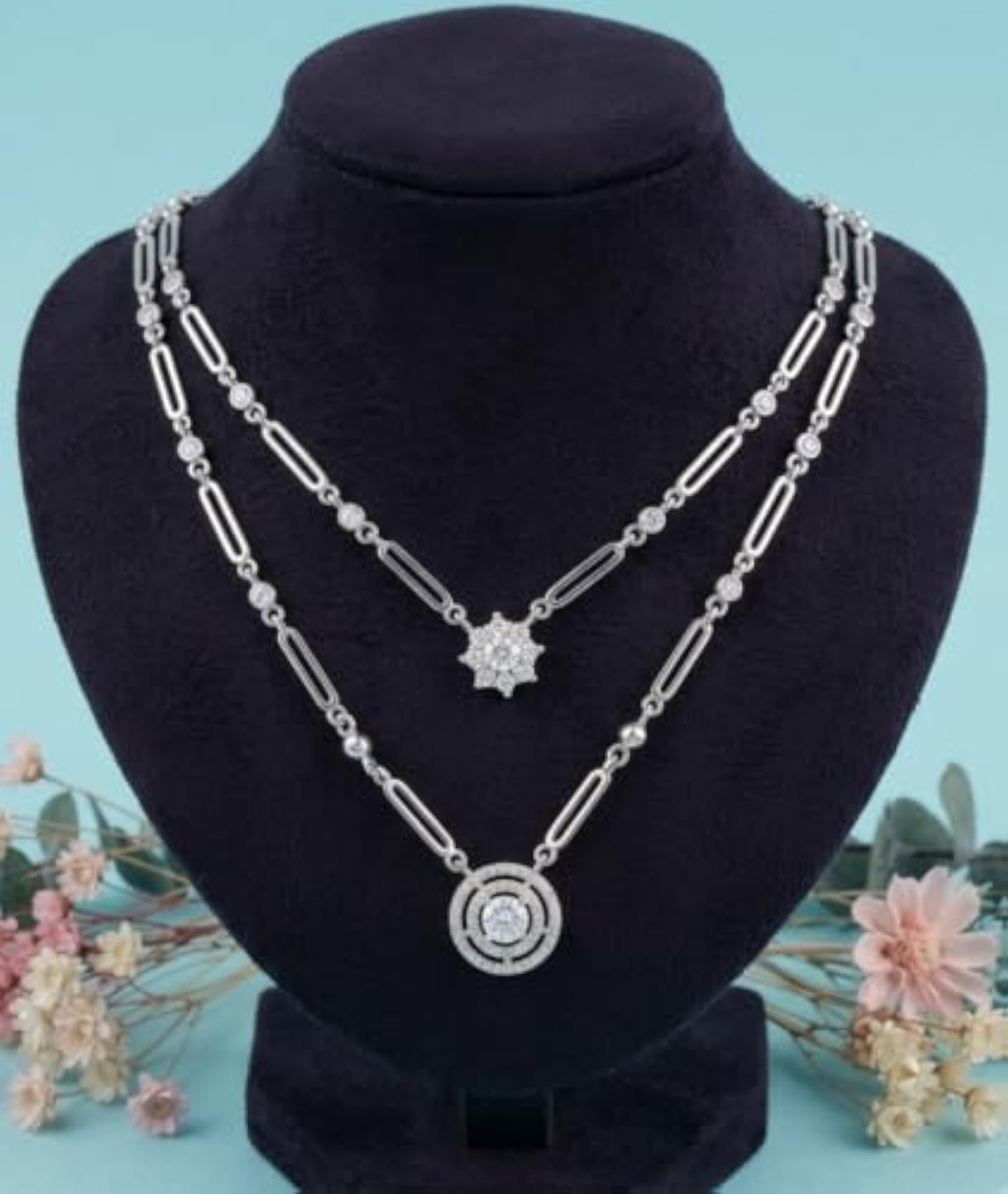 Women's Sterling Silver 925 Layered Pendant Necklace